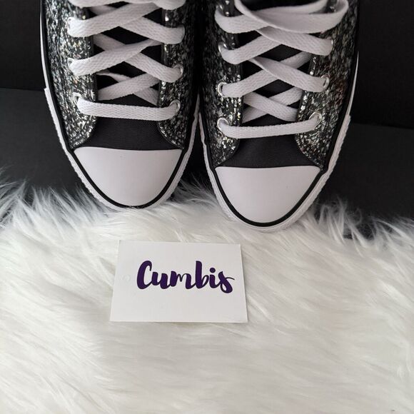 Converse Chuck Taylor All Star Hi Black/Silver/White Glitter Sneaker SZ 6 A09270 - Picture 5 of 11